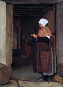 Peasant Girl Knitting by François Bonvin